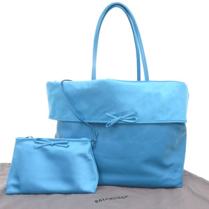 美品 バレンシアガ LEOPOLDA XL レザー サテン ブルー トートバッグ 青 1291【中古】BALENCIAGA