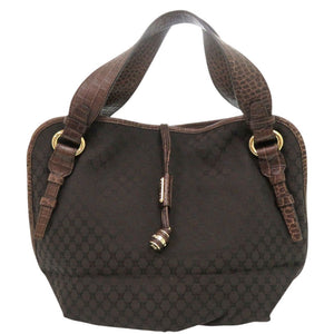 美品 セリーヌ マカダム キャンバス 型押しレザー ブラウン ハンドバッグ 1303【中古】CELINE