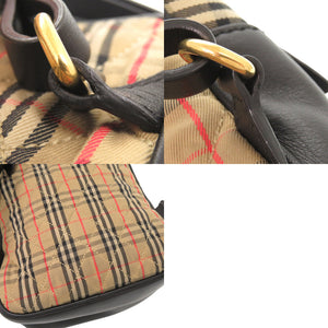 美品 バーバリー チェック柄 コットン レザー ベージュ リュック バックパック 1314【中古】BURBERRY