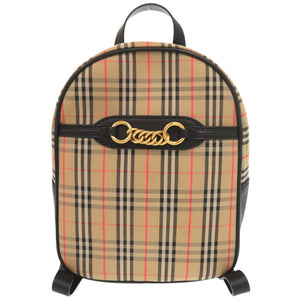 美品 バーバリー チェック柄 コットン レザー ベージュ リュック バックパック 1314【中古】BURBERRY