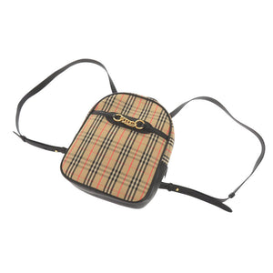 美品 バーバリー チェック柄 コットン レザー ベージュ リュック バックパック 1314【中古】BURBERRY