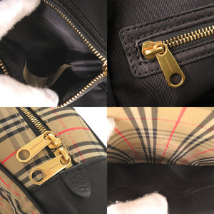 美品 バーバリー チェック柄 コットン レザー ベージュ リュック バックパック 1314【中古】BURBERRY
