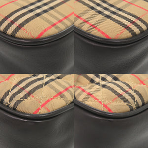 美品 バーバリー チェック柄 コットン レザー ベージュ リュック バックパック 1314【中古】BURBERRY