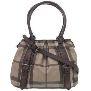 美品 バーバリー チェック柄 PVC レザー ダークブラウン 2WAY ハンドバッグ ショルダーバッグ 1342【中古】BURBERRY