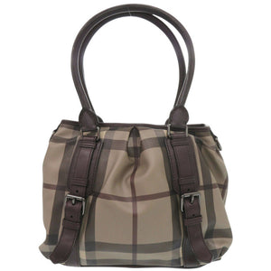 美品 バーバリー チェック柄 PVC レザー ダークブラウン 2WAY ハンドバッグ ショルダーバッグ 1342【中古】BURBERRY
