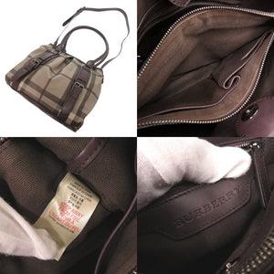 美品 バーバリー チェック柄 PVC レザー ダークブラウン 2WAY ハンドバッグ ショルダーバッグ 1342【中古】BURBERRY