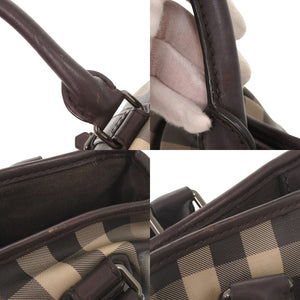 美品 バーバリー チェック柄 PVC レザー ダークブラウン 2WAY ハンドバッグ ショルダーバッグ 1342【中古】BURBERRY