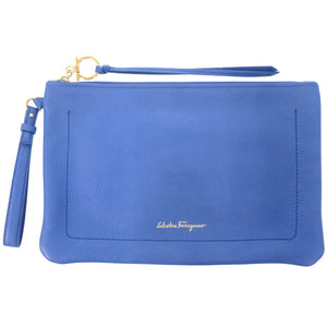 美品 サルヴァトーレフェラガモ AU217F867 レザー ブルー クラッチバッグ 青 1348【中古】Salvatore Ferragamo