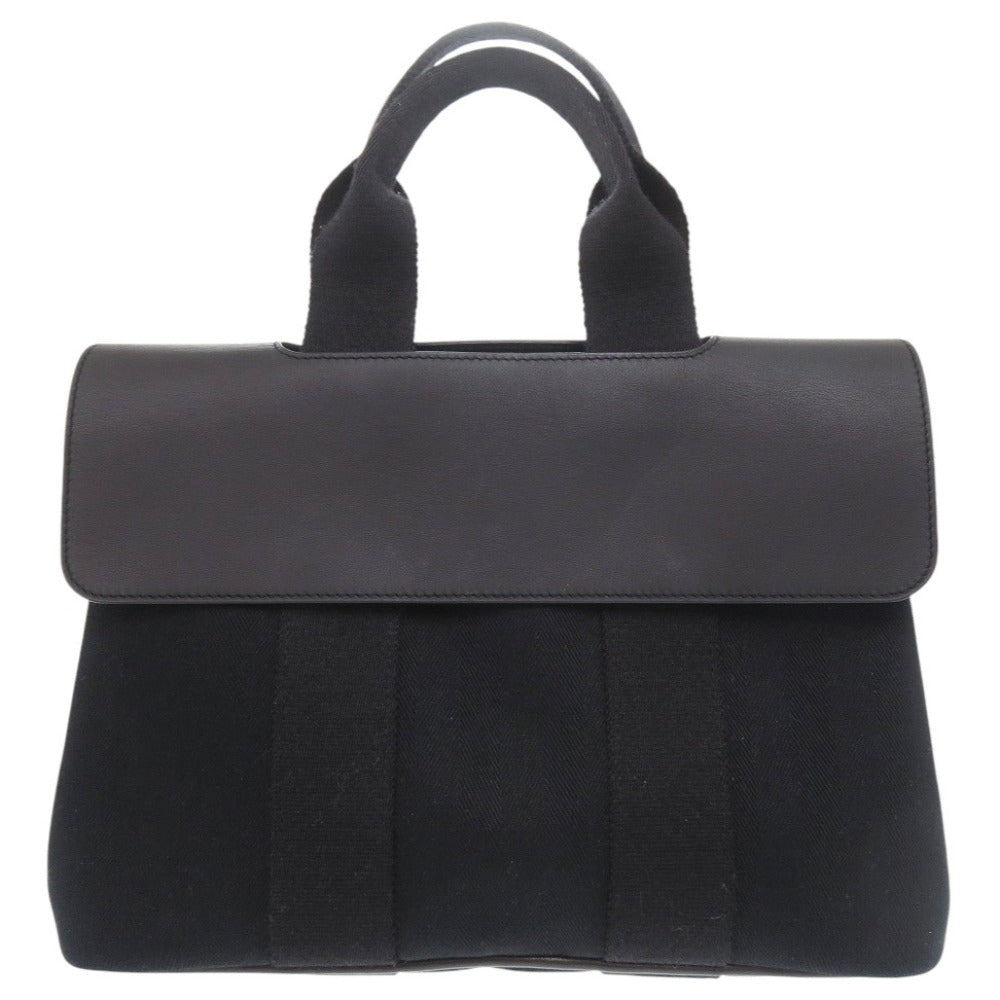 美品 エルメス ヴァルパライソPM トワルシェブロン レザー ブラック ハンドバッグ 黒 1627【中古】HERMES