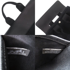 美品 エルメス ヴァルパライソPM トワルシェブロン レザー ブラック ハンドバッグ 黒 1627【中古】HERMES