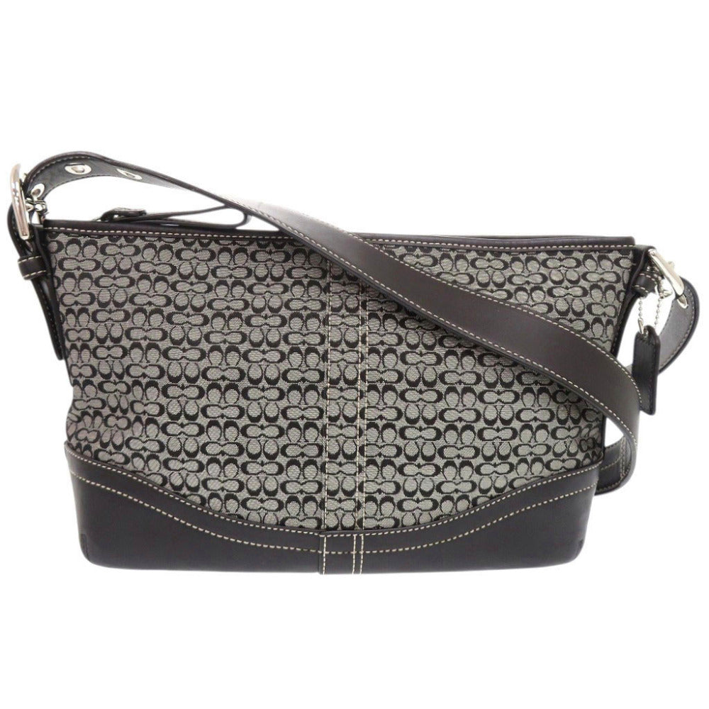 コーチ ミニシグネチャー レザー キャンバス グレー ブラック ショルダーバッグ 1673【中古】COACH