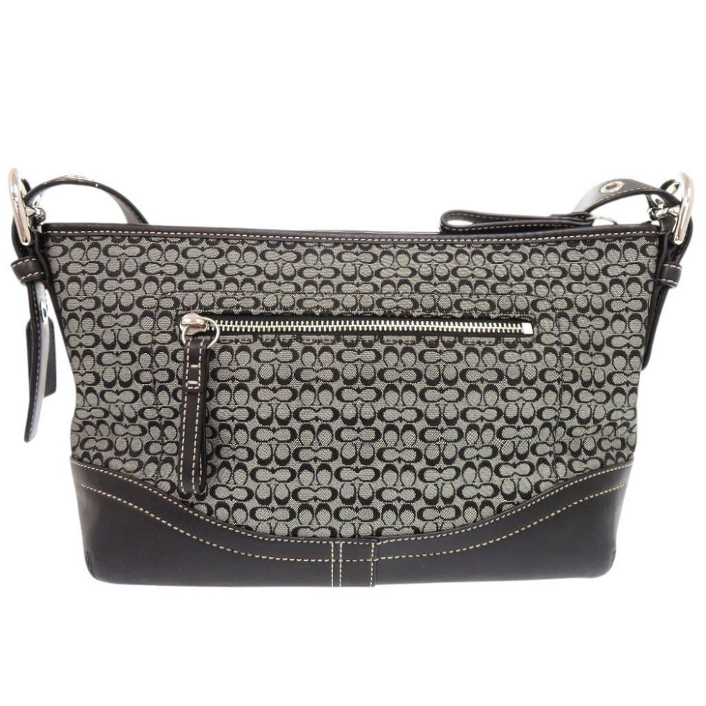 コーチ ミニシグネチャー レザー キャンバス グレー ブラック ショルダーバッグ 1673【中古】COACH