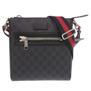 美品 グッチ ロゴ GGスプリーム レザー 523599 ブラック ショルダーバッグ 黒 1679【中古】GUCCI