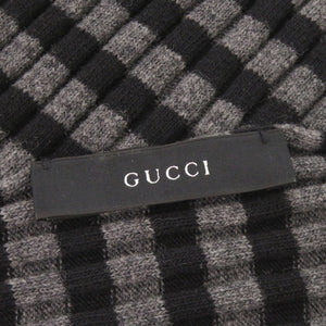美品 グッチ フリンジ付き ウール グレー ブラック マフラー 1694【中古】GUCCI