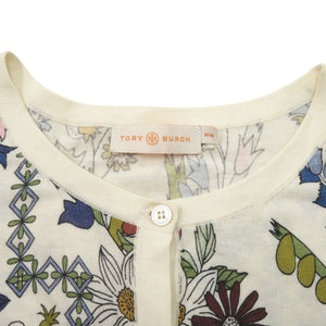 美品 トリーバーチ 花柄 コットン サイズM アイボリー マルチカラー カーディガン 0056【中古】Tory Burch