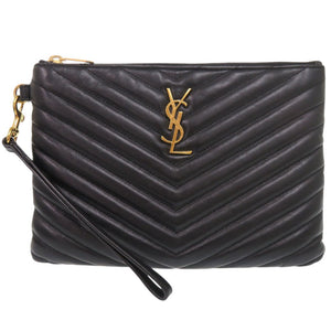 サンローランパリ カサンドラ マトラッセ レザー ブラック クラッチバッグ 黒 0065【中古】SAINT LAURENT PARIS