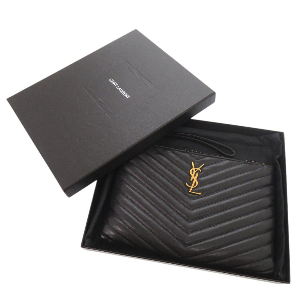サンローランパリ カサンドラ マトラッセ レザー ブラック クラッチバッグ 黒 0065【中古】SAINT LAURENT PARIS