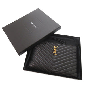 サンローランパリ カサンドラ マトラッセ レザー ブラック クラッチバッグ 黒 0065【中古】SAINT LAURENT PARIS