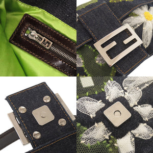 フェンディ フラワー マンマバケット デニム レザー ワンショルダーバッグ ハンドバッグ 0071【中古】FENDI