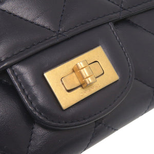 美品 シャネル 2.55 ロングフラップウォレット レザー ゴールド金具 23番台 ネイビー 長財布 0091【中古】CHANEL