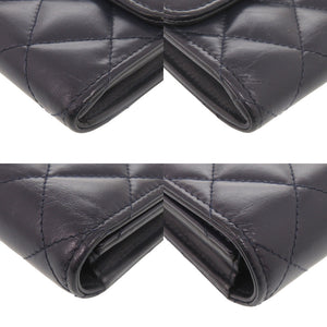 美品 シャネル 2.55 ロングフラップウォレット レザー ゴールド金具 23番台 ネイビー 長財布 0091【中古】CHANEL
