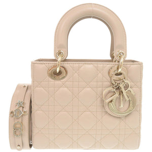 新品同様 クリスチャンディオール レディディオール My ABCDior スモール ラムスキン ベージュ ハンドバッグ 0097【中古】Christian Dior