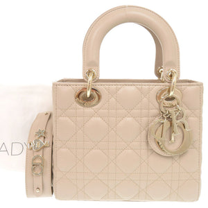 新品同様 クリスチャンディオール レディディオール My ABCDior スモール ラムスキン ベージュ ハンドバッグ 0097【中古】Christian Dior