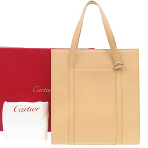 美品 カルティエ カボション レザー ベージュ トートバッグ 0127【中古】CARTIER