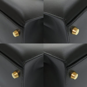 美品 エルメス ケリー28 外縫い ボックスカーフ ブラック ゴールド金具 □G刻印 ハンドバッグ 黒 0186【中古】HERMES