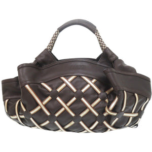 ロエベ ナッパアイレ イントレチャート レザー ブラウン ハンドバッグ 茶 0216【中古】LOEWE