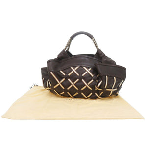 ロエベ ナッパアイレ イントレチャート レザー ブラウン ハンドバッグ 茶 0216【中古】LOEWE