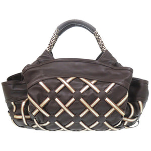 ロエベ ナッパアイレ イントレチャート レザー ブラウン ハンドバッグ 茶 0216【中古】LOEWE