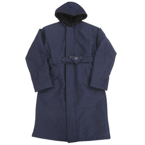 美品 プラダ トライアングルロゴ ロングコート コットン ポリアミド サイズXL ネイビー コート 0217【中古】PRADA メンズ