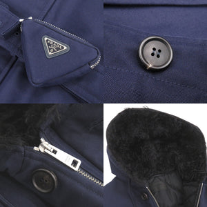 美品 プラダ トライアングルロゴ ロングコート コットン ポリアミド サイズXL ネイビー コート 0217【中古】PRADA メンズ