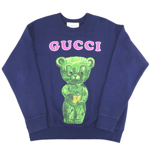 美品 グッチ テディベア コットン サイズXS ネイビーブルー スウェット トレーナー 0228【中古】GUCCI メンズ