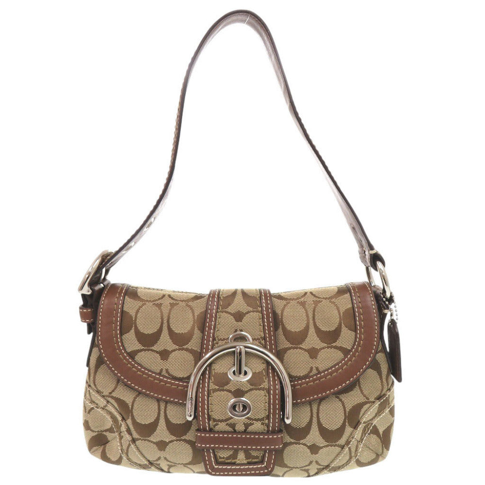 コーチ シグネチャー 10296 レザー キャンバス ベージュ ブラウン ワンショルダー ショルダーバッグ 0258【中古】COACH