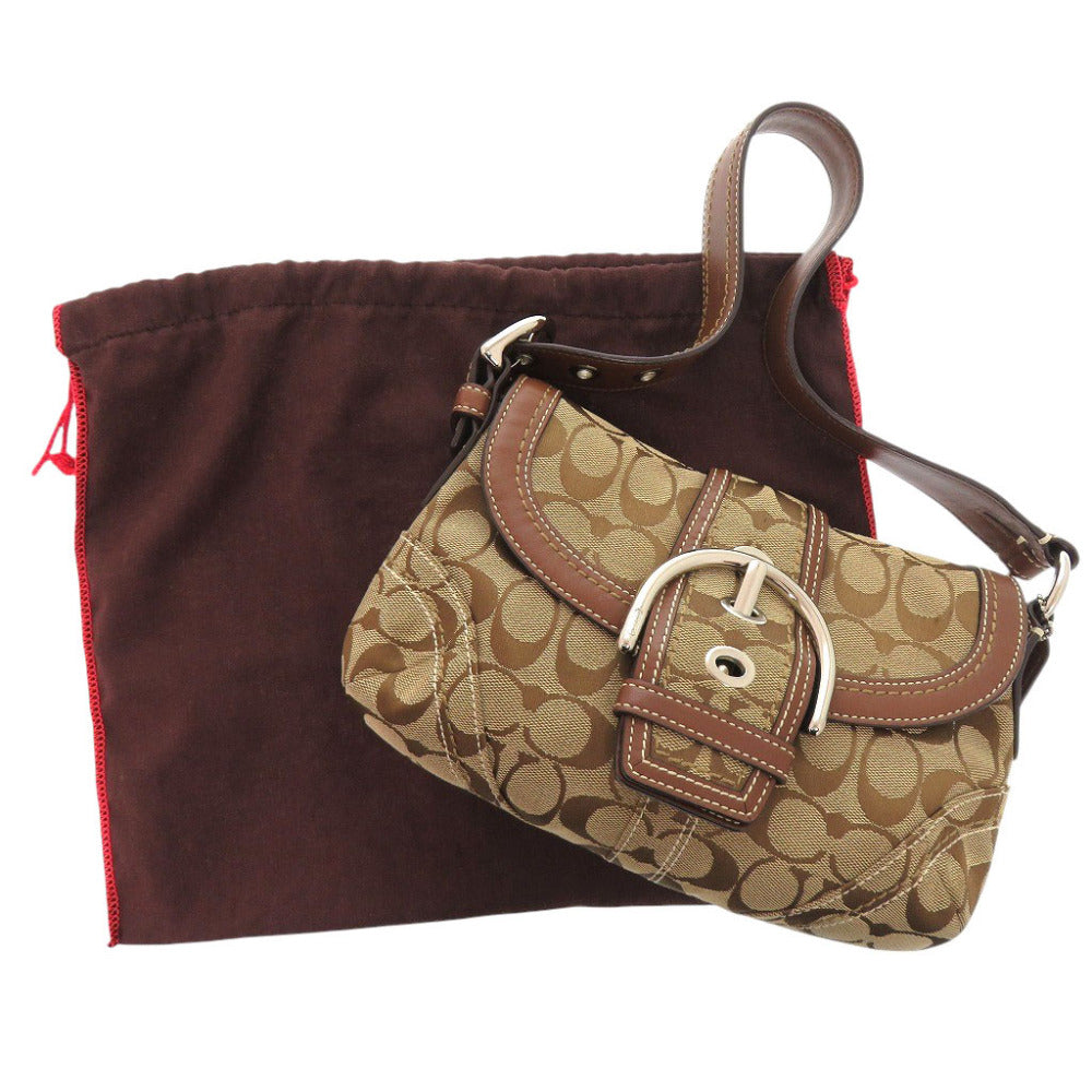 コーチ シグネチャー 10296 レザー キャンバス ベージュ ブラウン ワンショルダー ショルダーバッグ 0258【中古】COACH