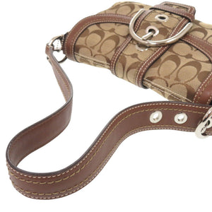 コーチ シグネチャー 10296 レザー キャンバス ベージュ ブラウン ワンショルダー ショルダーバッグ 0258【中古】COACH