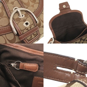 コーチ シグネチャー 10296 レザー キャンバス ベージュ ブラウン ワンショルダー ショルダーバッグ 0258【中古】COACH