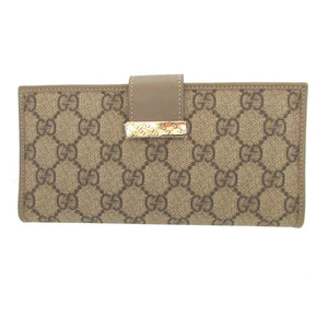 美品 グッチ 212096 GGスプリーム レザー グレー 2つ折り長財布 財布 0260【中古】GUCCI