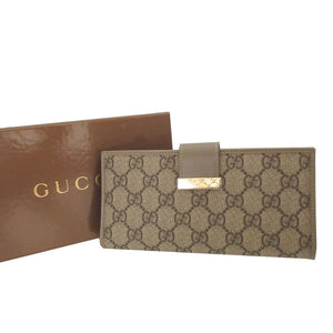 美品 グッチ 212096 GGスプリーム レザー グレー 2つ折り長財布 財布 0260【中古】GUCCI