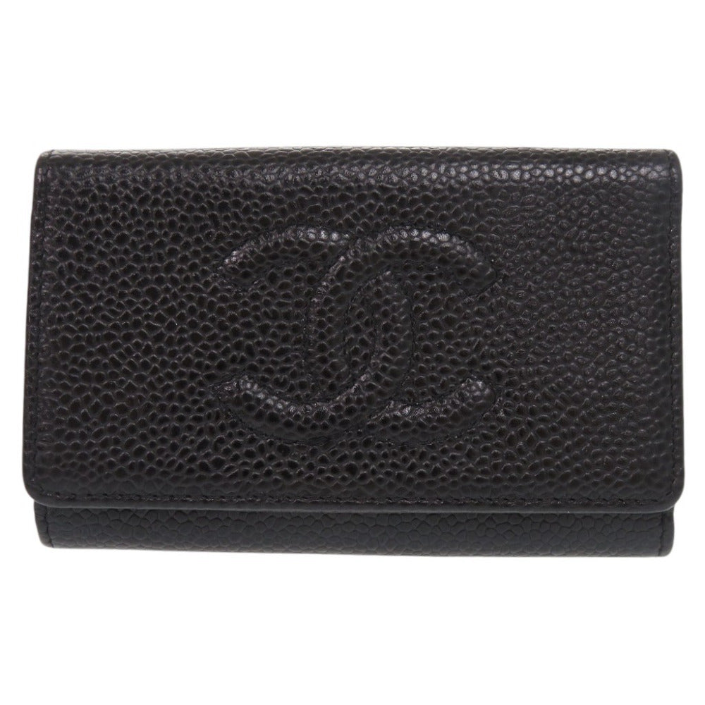 シャネル ココマーク キャビアスキン ブラック ゴールド金具 10番台 キーケース 黒 0265【中古】CHANEL