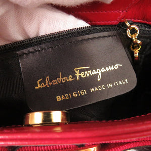美品 サルヴァトーレフェラガモ ヴァラリボン バケツ型 レザー レッド ハンドバッグ 赤 0407【中古】Salvatore Ferragamo