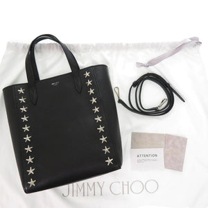 美品 ジミーチュウ ペガシ スタースタッズ WXXTBD レザー ブラック ハンドバッグ 2WAY ショルダーバッグ 黒 0408【中古】JIMMY CHOO