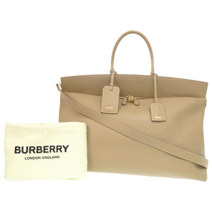 美品 バーバリー ロゴ レザー ベージュ 2WAY ハンドバッグ トラベルバッグ 0418【中古】BURBERRY