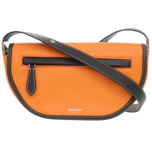 美品 バーバリー オリンピア レザー オレンジ/ブラック ショルダーバッグ 0420【中古】BURBERRY