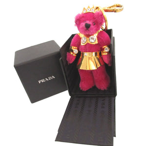 美品 プラダ 1AR877 ベア くま ファブリック ピンク バッグチャーム キーホルダー 0429-1【中古】PRADA