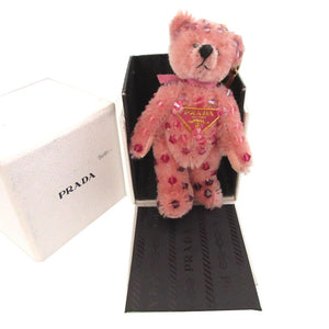 美品 プラダ 1ARD29 ベア くま モヘア スワロフスキー ピンク バッグチャーム キーホルダー 0429-2【中古】PRADA
