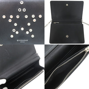 美品 ジバンシィ チェーンウォレット スターモチーフ ミラーリベット 23A0147 レザー ブラック ショルダーバッグ 黒 0443【中古】GIVENCHY