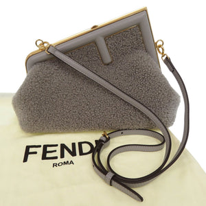 美品 フェンディ ファースト スモール 8BP129 ラムファー レザー グレー ショルダーバッグ 2WAY クラッチバッグ 0459【中古】FENDI
